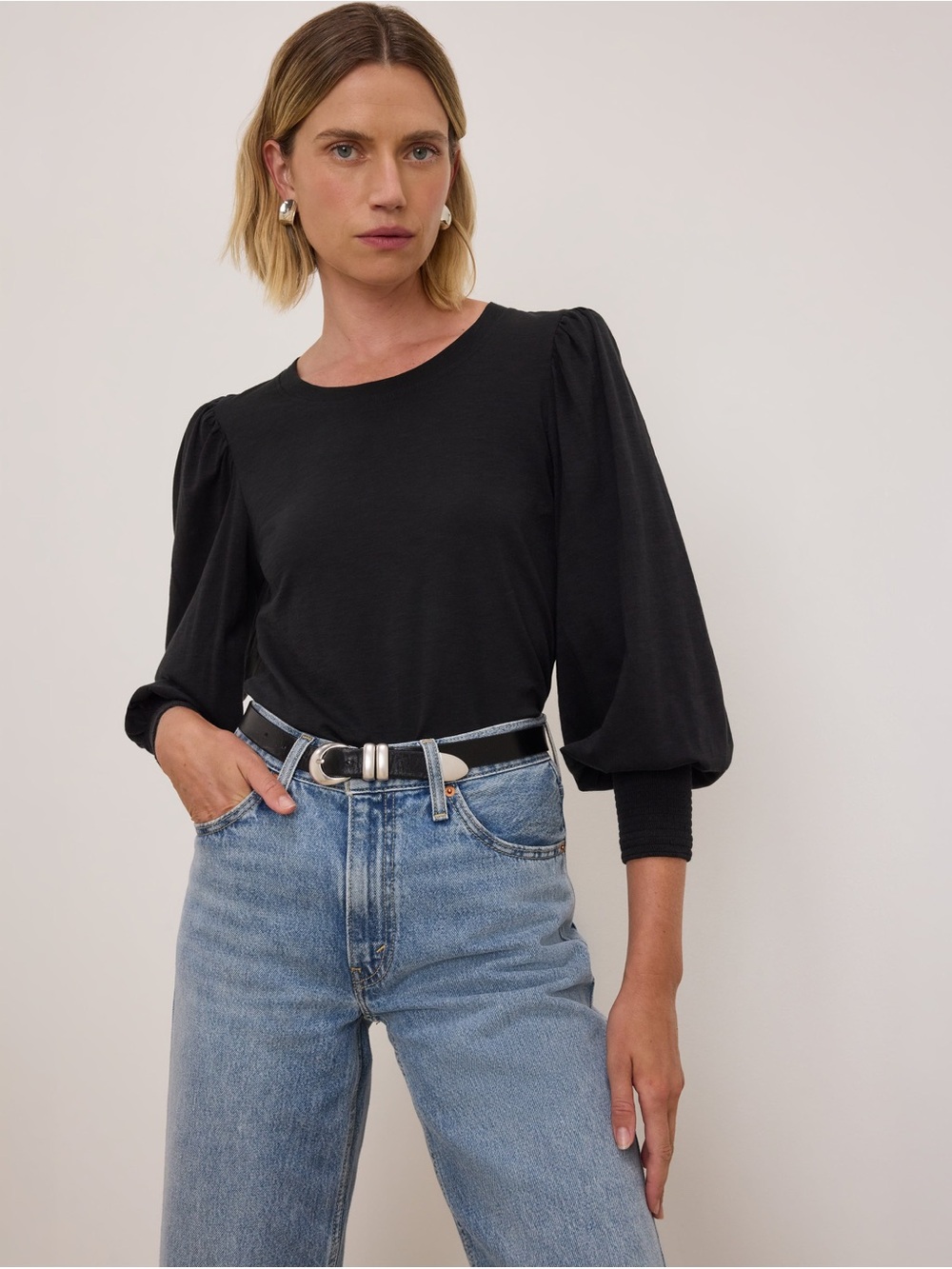 Nation LTD Loren Puff Sleeve Top Pima Cotton S
